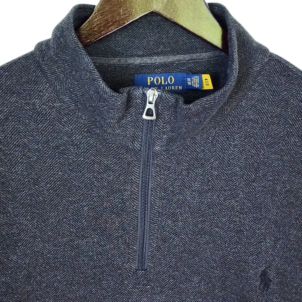 Super Soft Polo Ralph Lauren Half-Zip Sweater Gray Herringbone Men's XXL
